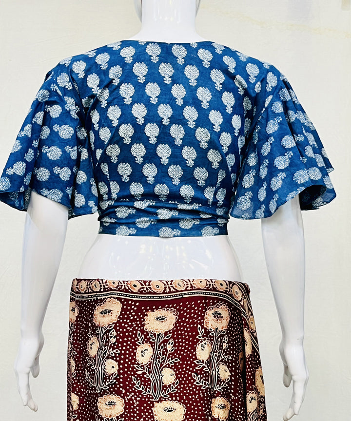 Blue cotton handblock printed blouse