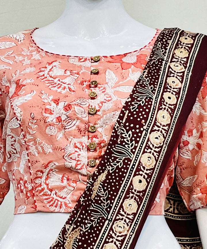 Orange handblock printed cotton blouse