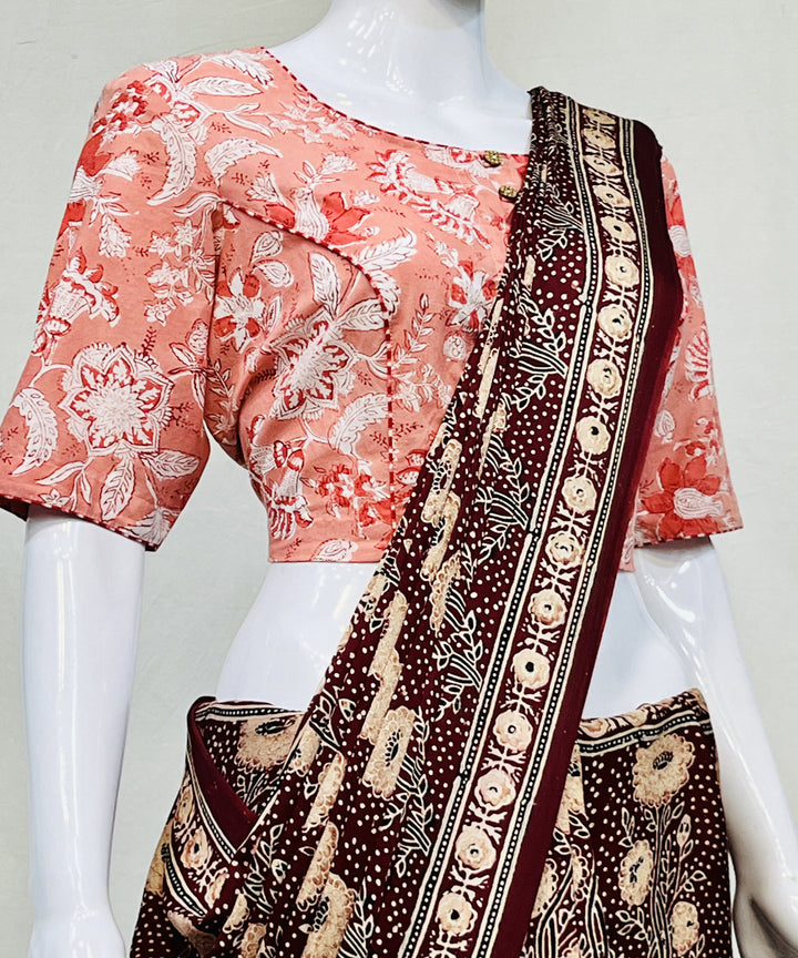 Orange handblock printed cotton blouse