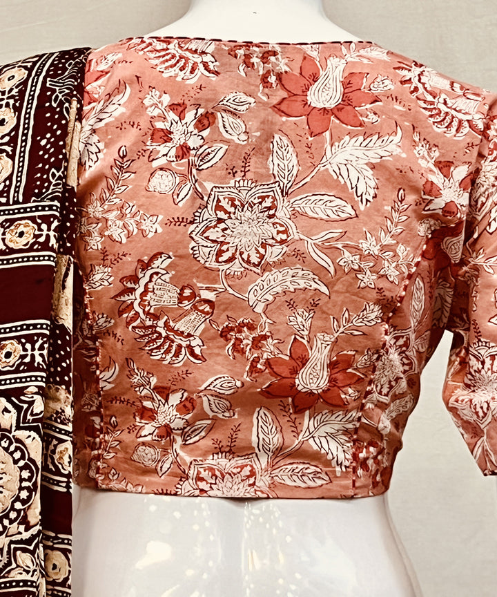 Orange handblock printed cotton blouse