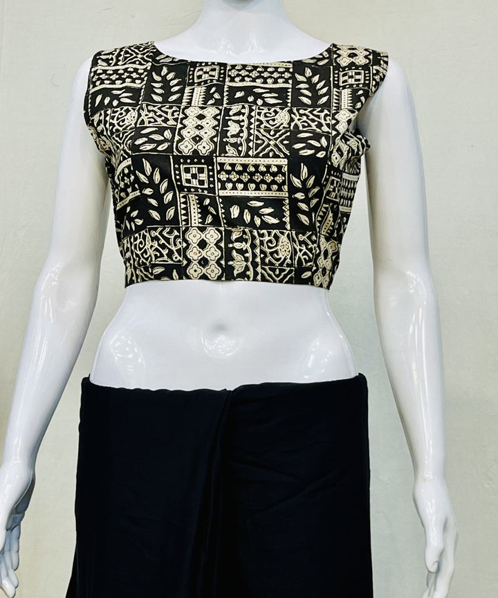 Black handblock cotton printed blouse