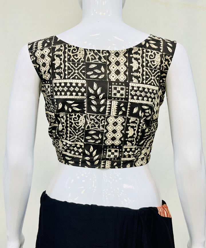 Black handblock cotton printed blouse