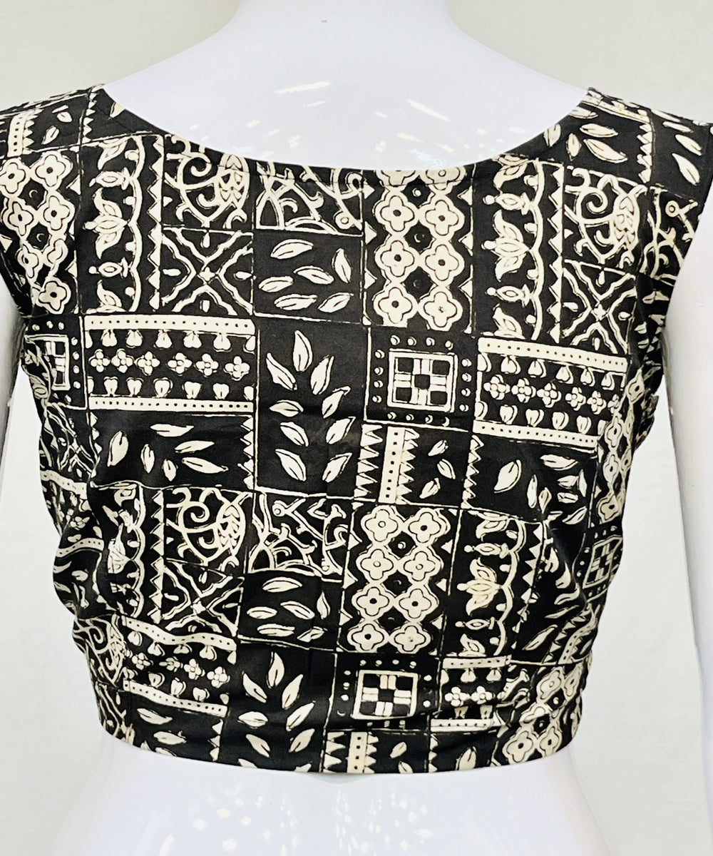 Black handblock cotton printed blouse