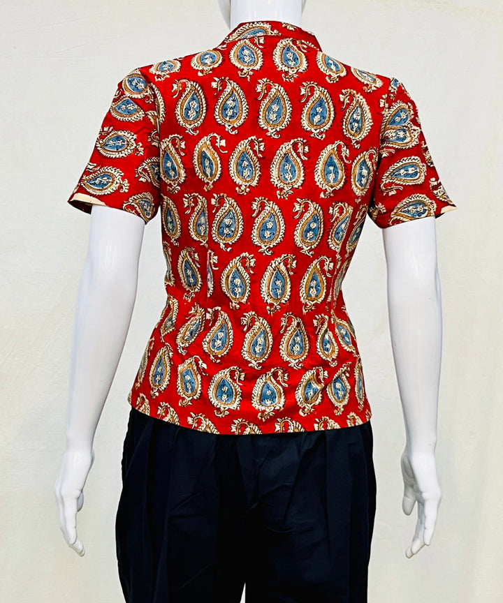 Red handblock cotton printed top
