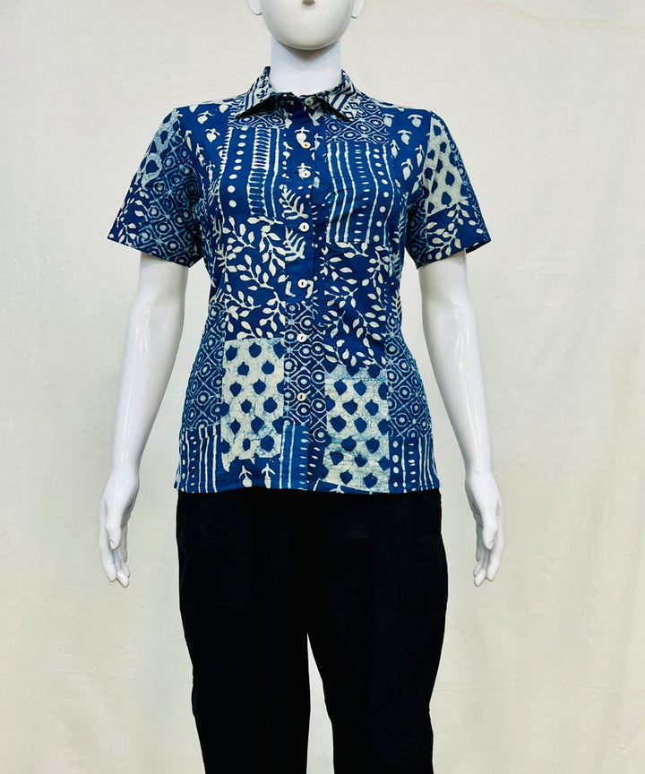 Indigo handblock print cotton top