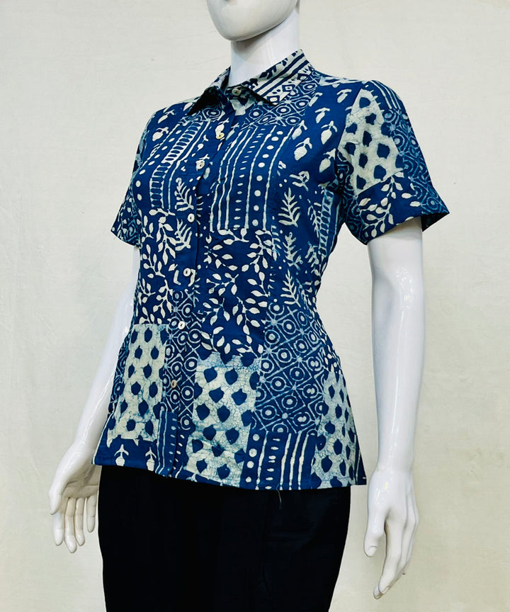 Indigo handblock print cotton top