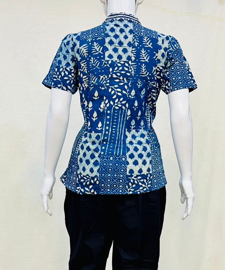 Indigo handblock print cotton top