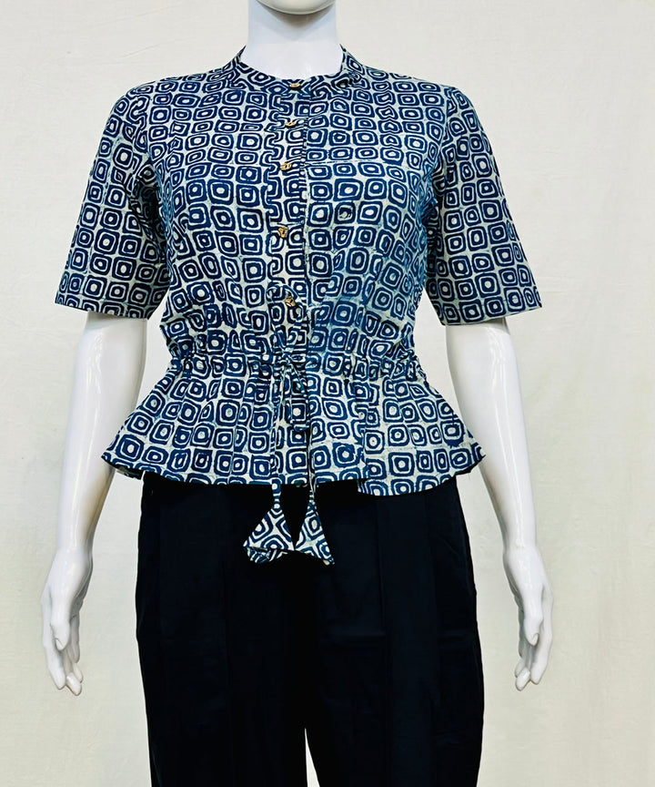 Indigo cotton handblock printed top