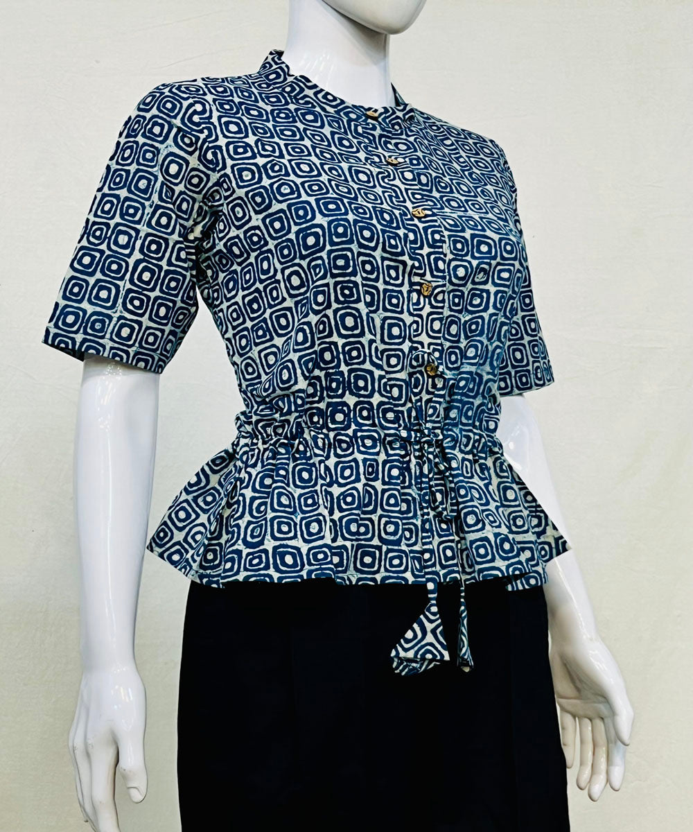 Indigo cotton handblock printed top