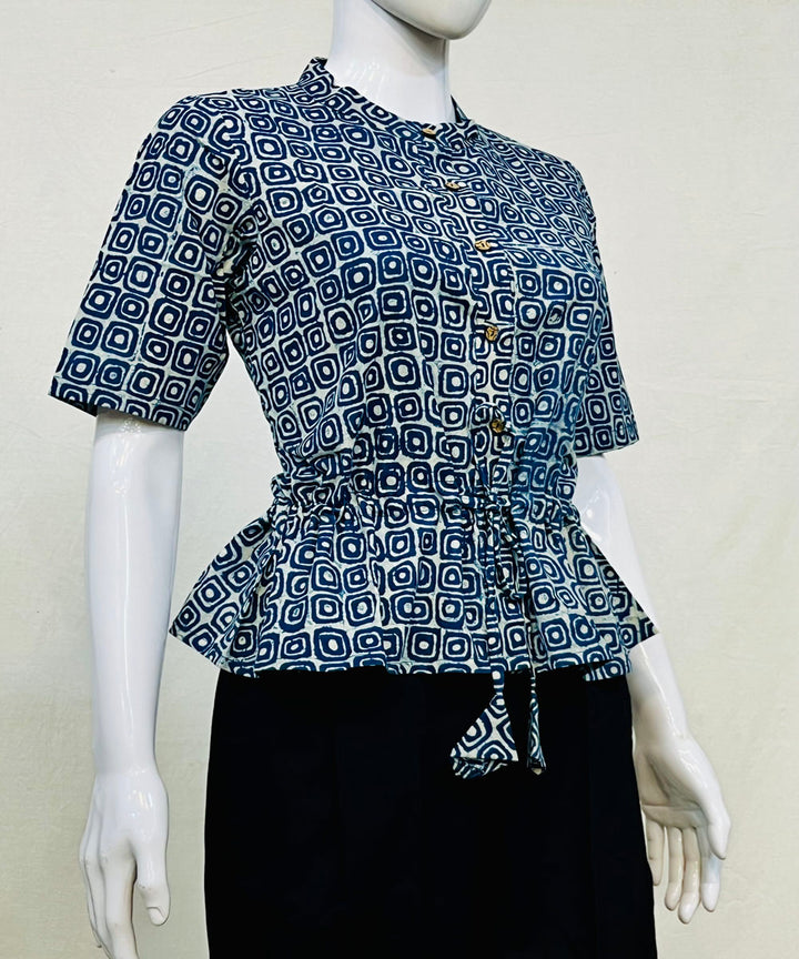Indigo cotton handblock printed top