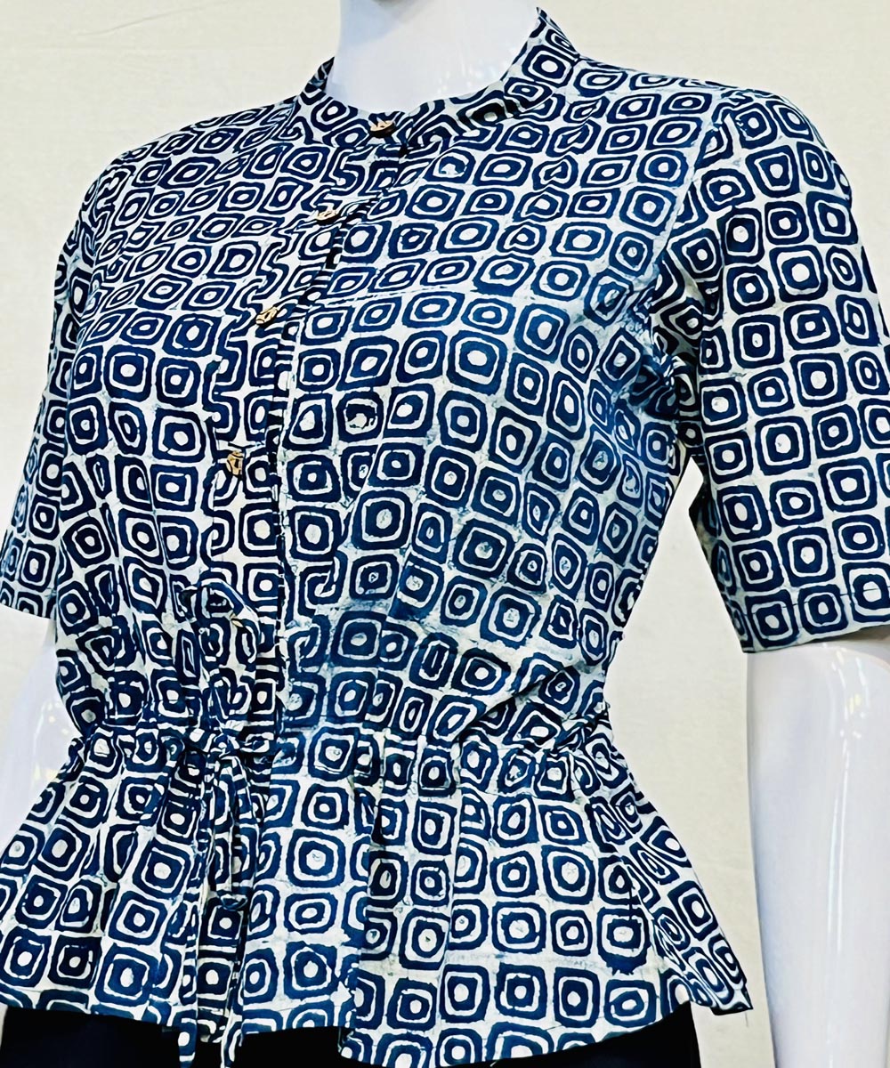 Indigo cotton handblock printed top