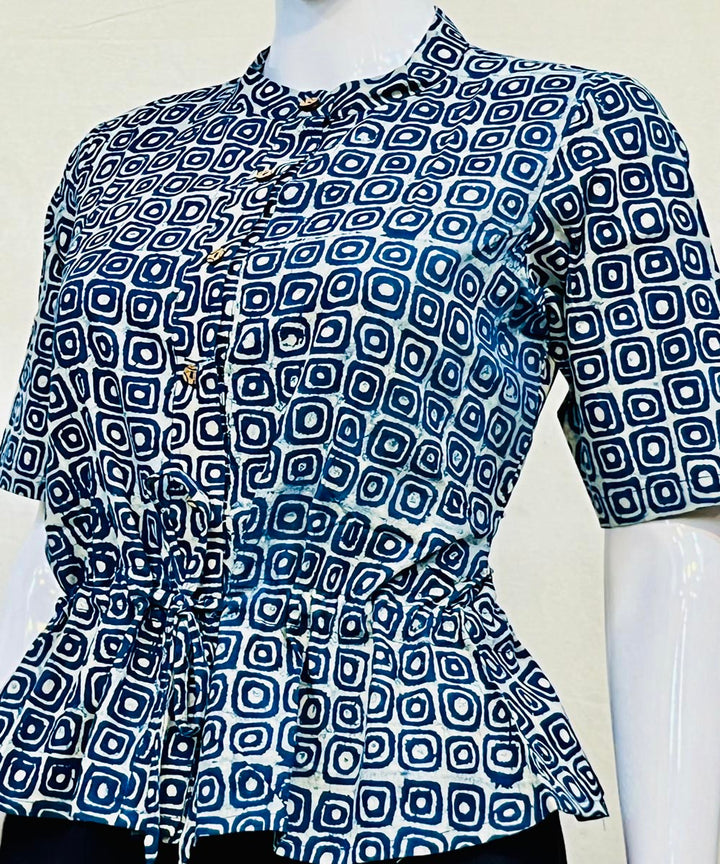 Indigo cotton handblock printed top