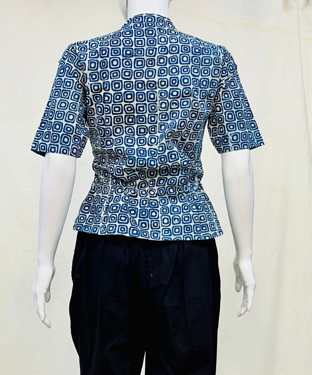 Indigo cotton handblock printed top