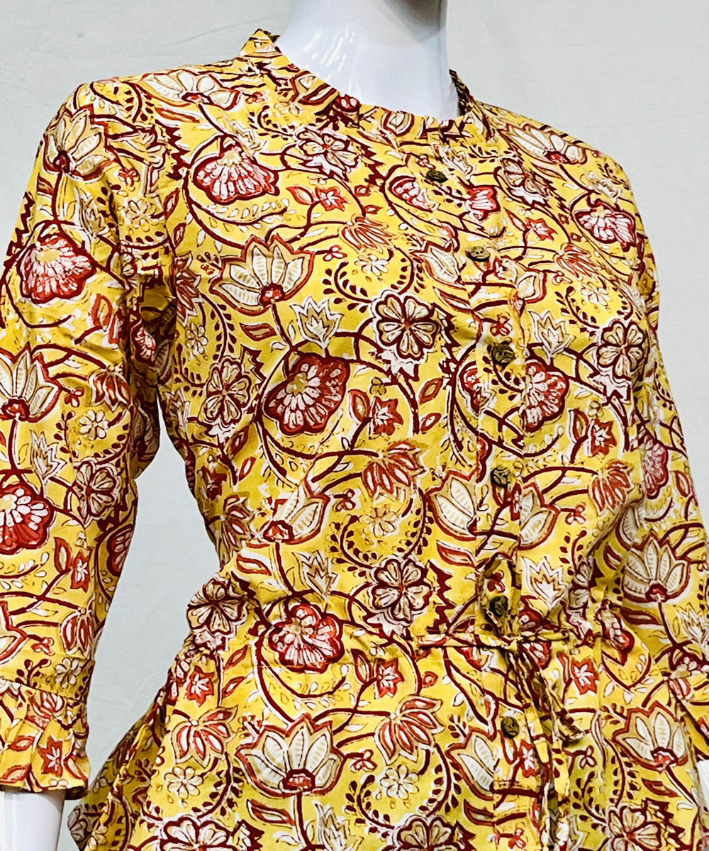 Yellow handblock printed cotton top