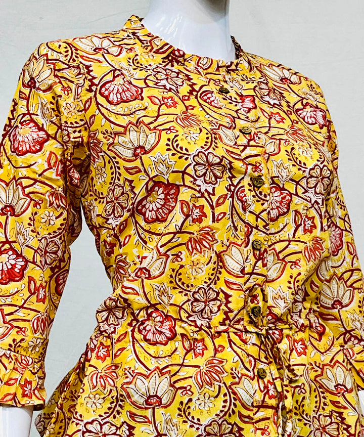 Yellow handblock printed cotton top