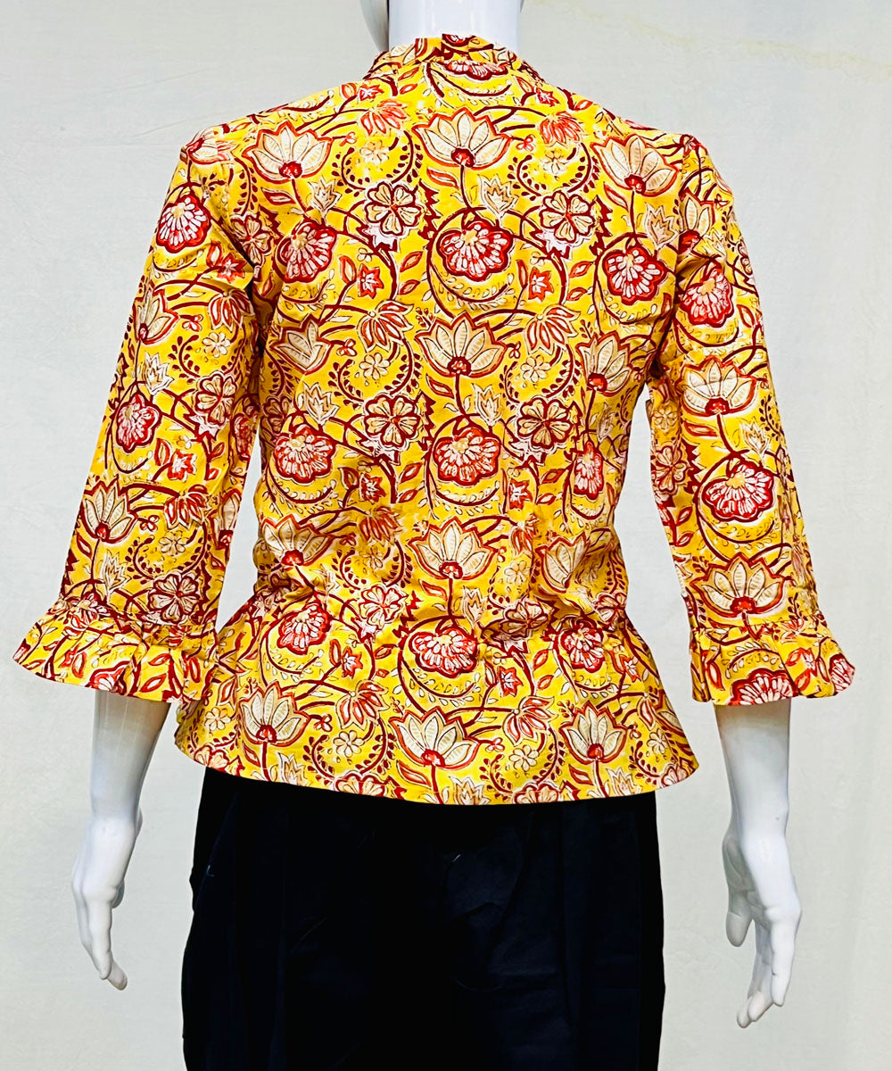 Yellow handblock printed cotton top