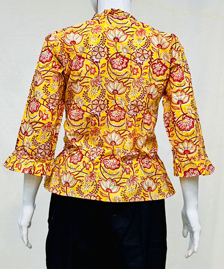 Yellow handblock printed cotton top