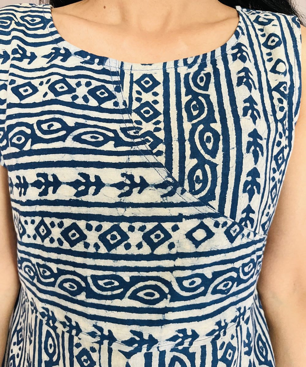 Indigo dyed handblock printed cotton dress