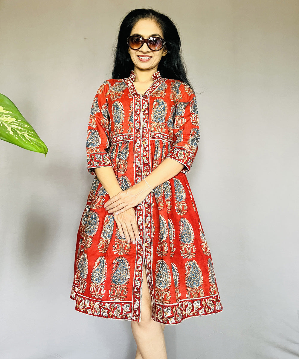Pista hand block printed kalamkari cotton dress