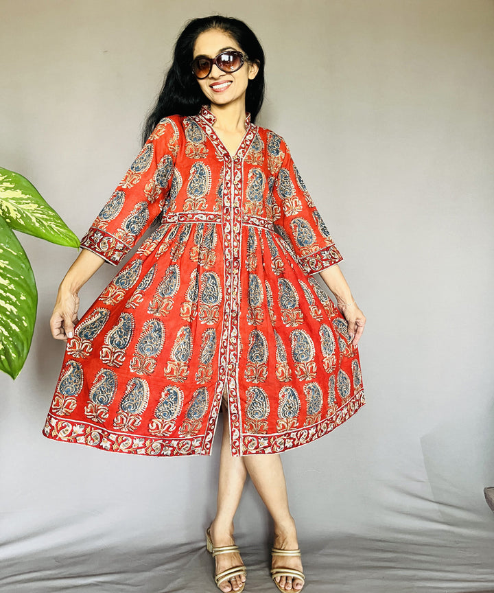 Pista hand block printed kalamkari cotton dress