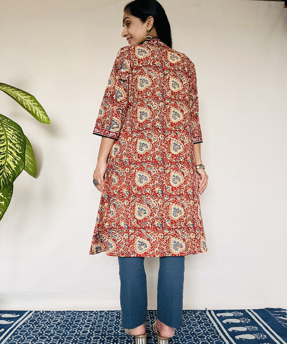 Red kalamkari hand block printed cotton kurti