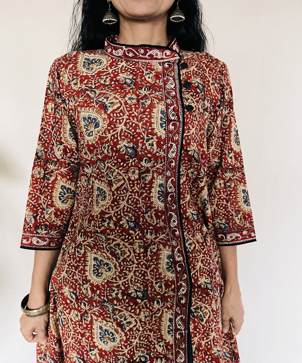 Red kalamkari hand block printed cotton kurti