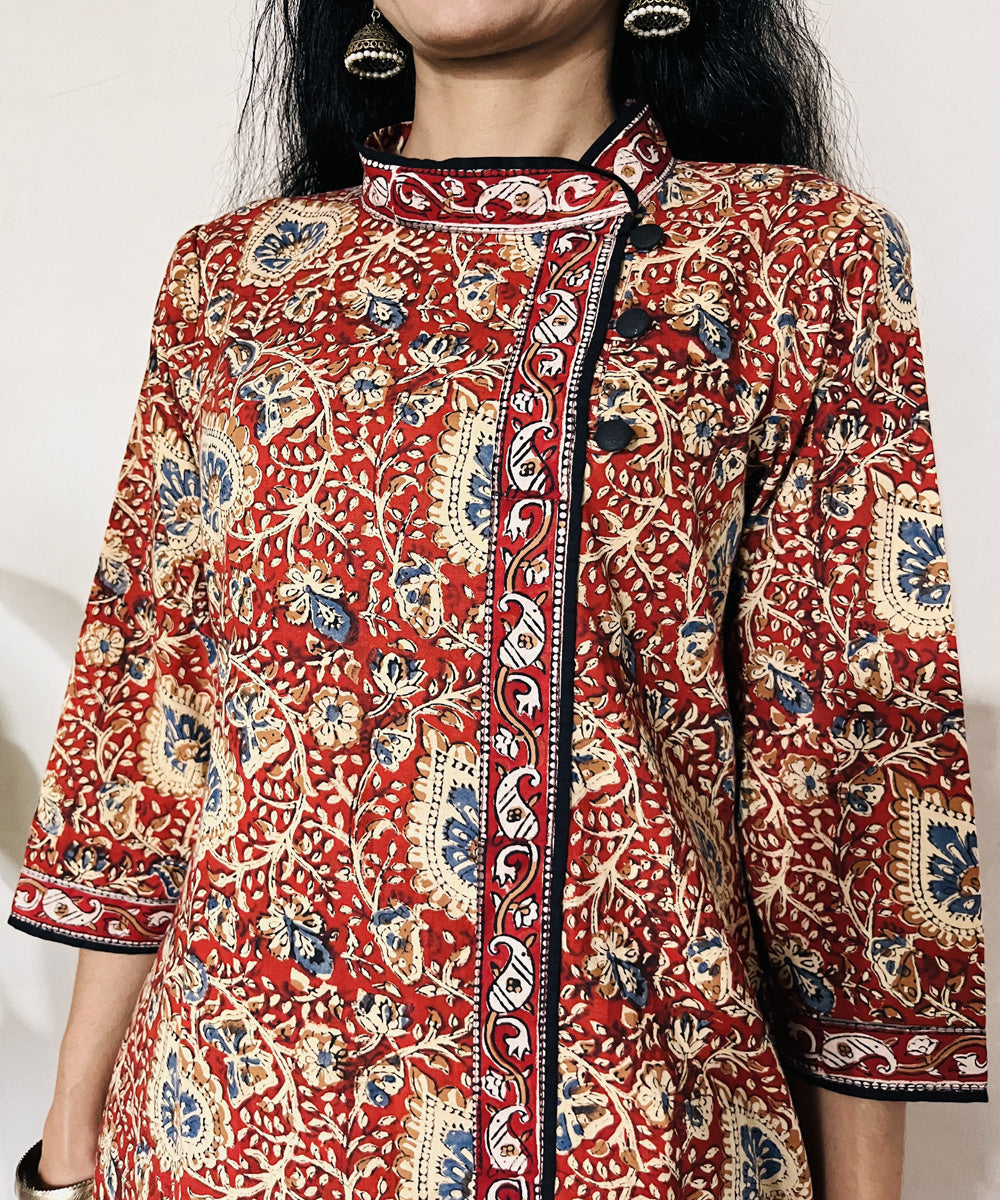 Red kalamkari hand block printed cotton kurti