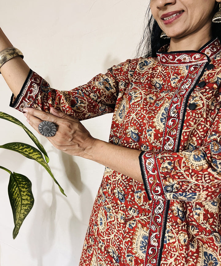 Red kalamkari hand block printed cotton kurti