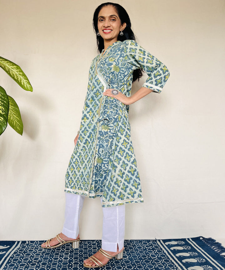 Pista ajrakh dabo hand block printed cotton kurti