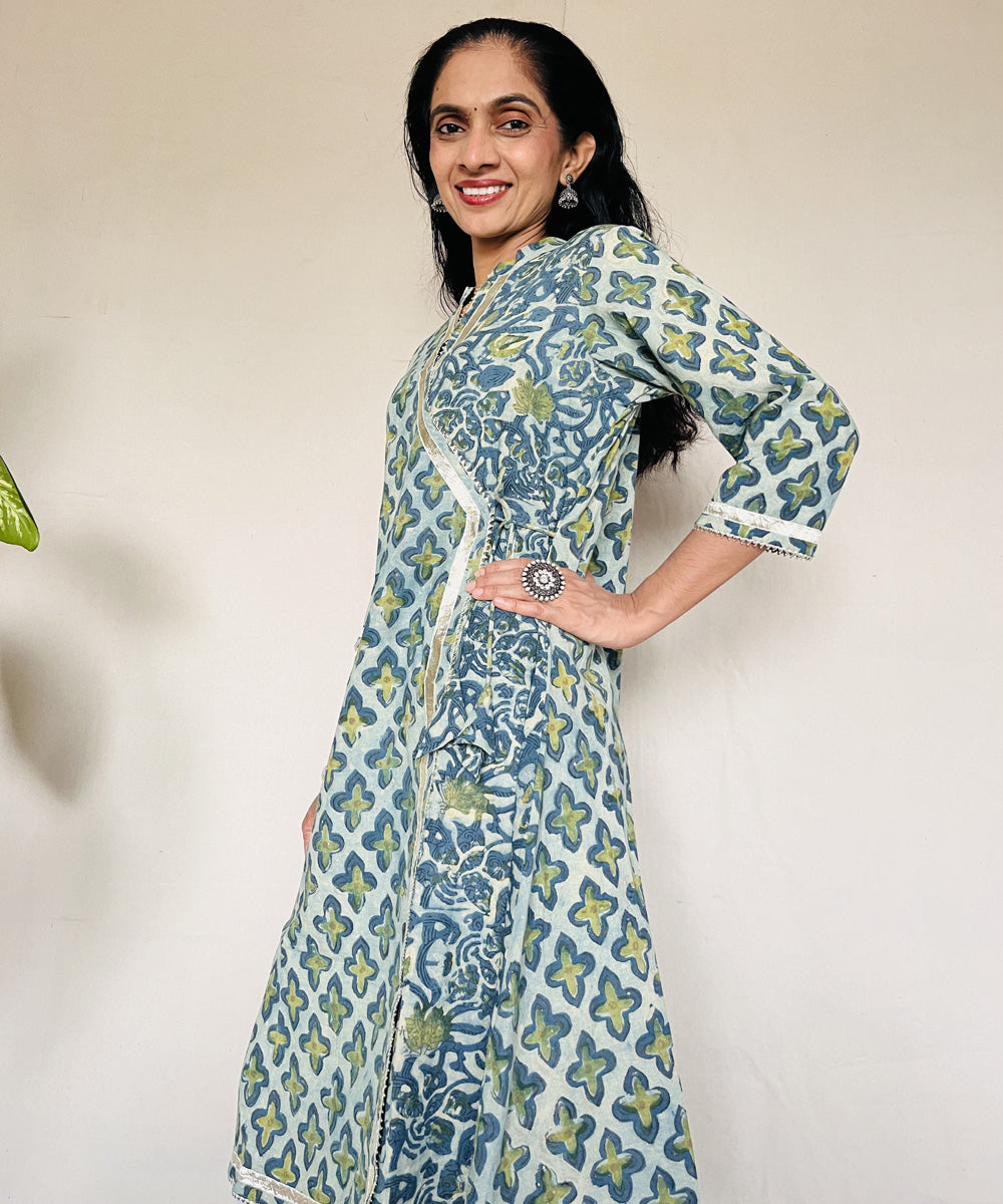 Pista ajrakh dabo hand block printed cotton kurti