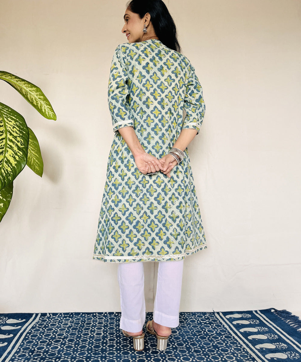 Pista ajrakh dabo hand block printed cotton kurti