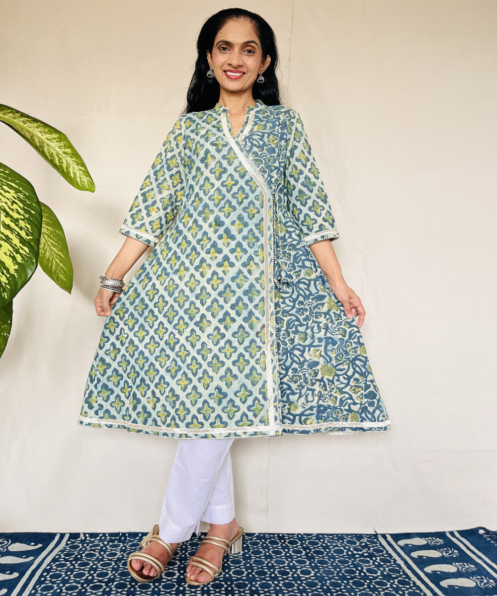 Pista ajrakh dabo hand block printed cotton kurti