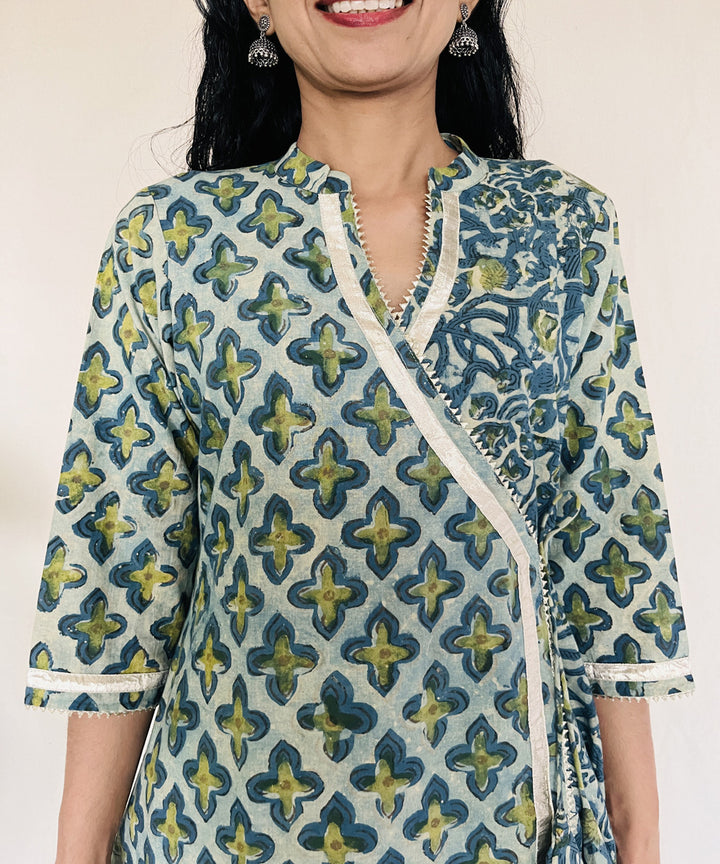 Pista ajrakh dabo hand block printed cotton kurti