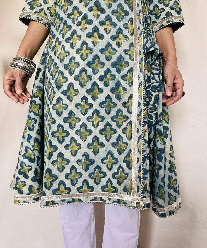 Pista ajrakh dabo hand block printed cotton kurti