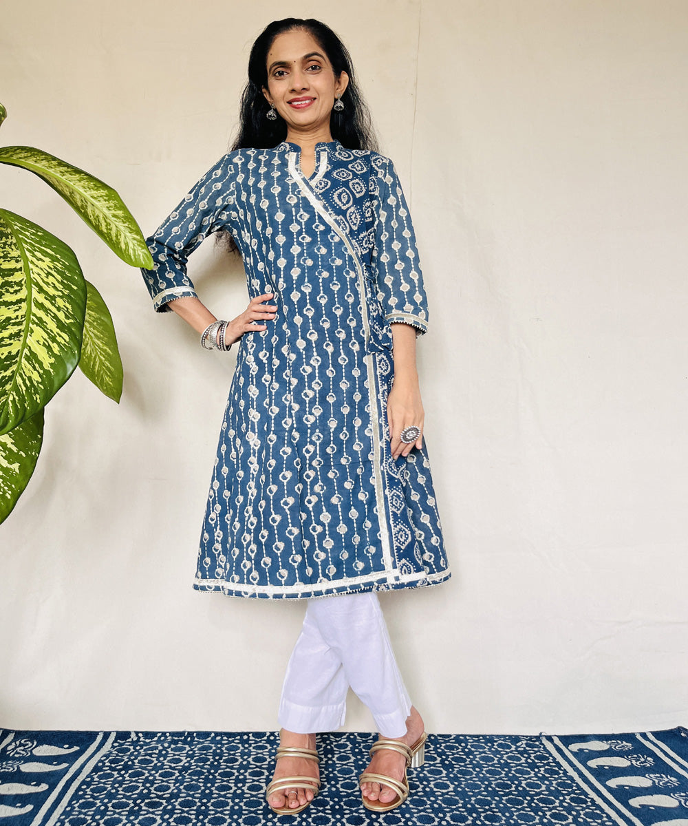 Indigo ajrakh dabo hand block printed cotton kurti