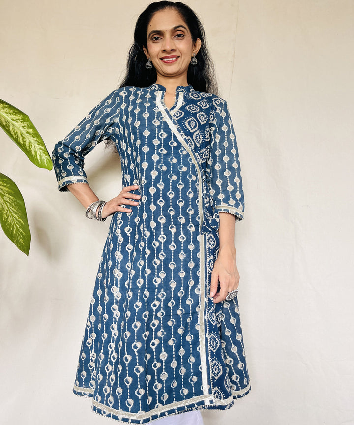 Indigo ajrakh dabo hand block printed cotton kurti