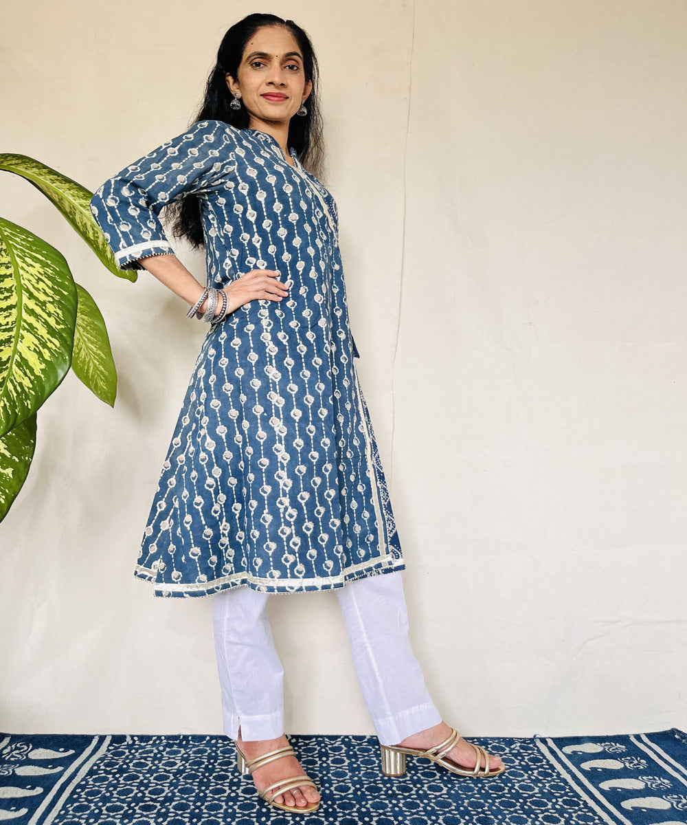 Indigo ajrakh dabo hand block printed cotton kurti