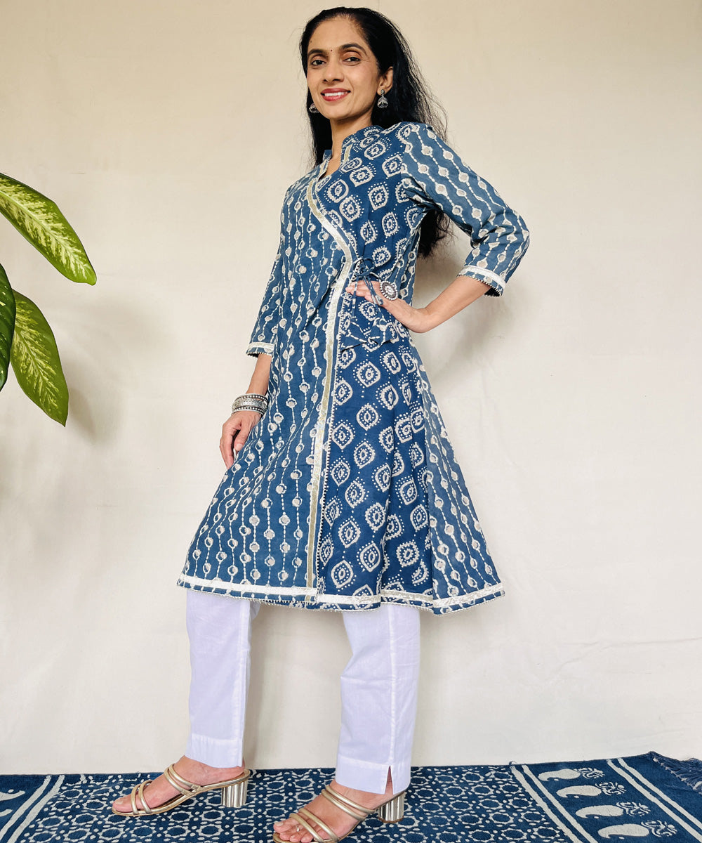 Indigo ajrakh dabo hand block printed cotton kurti