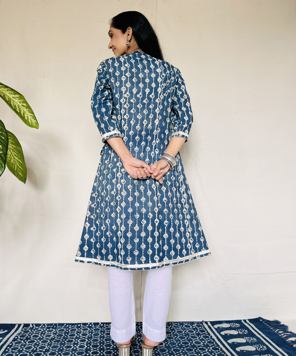 Indigo ajrakh dabo hand block printed cotton kurti