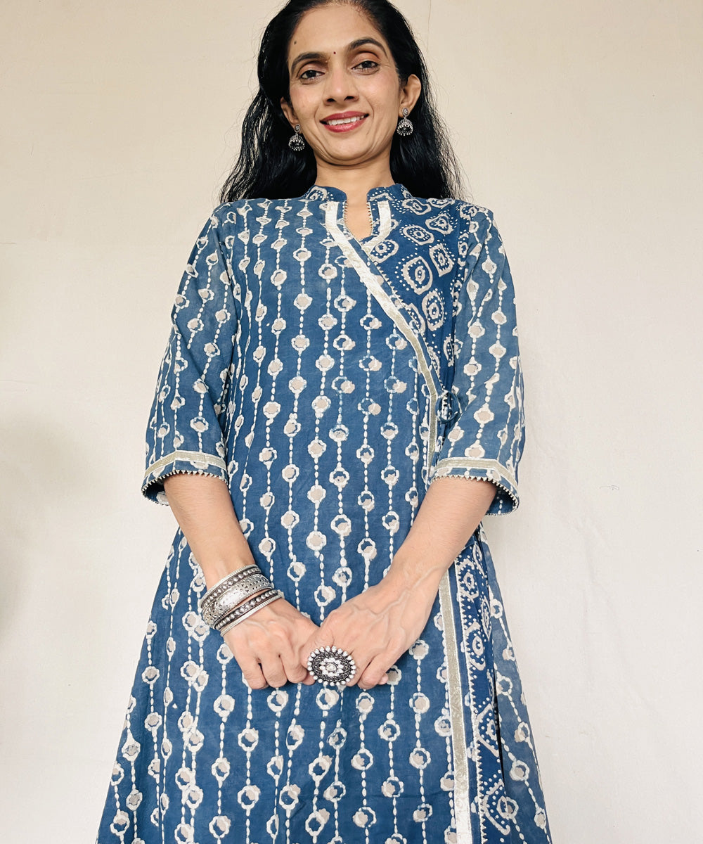 Indigo ajrakh dabo hand block printed cotton kurti