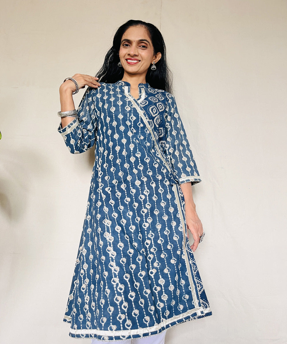 Indigo ajrakh dabo hand block printed cotton kurti