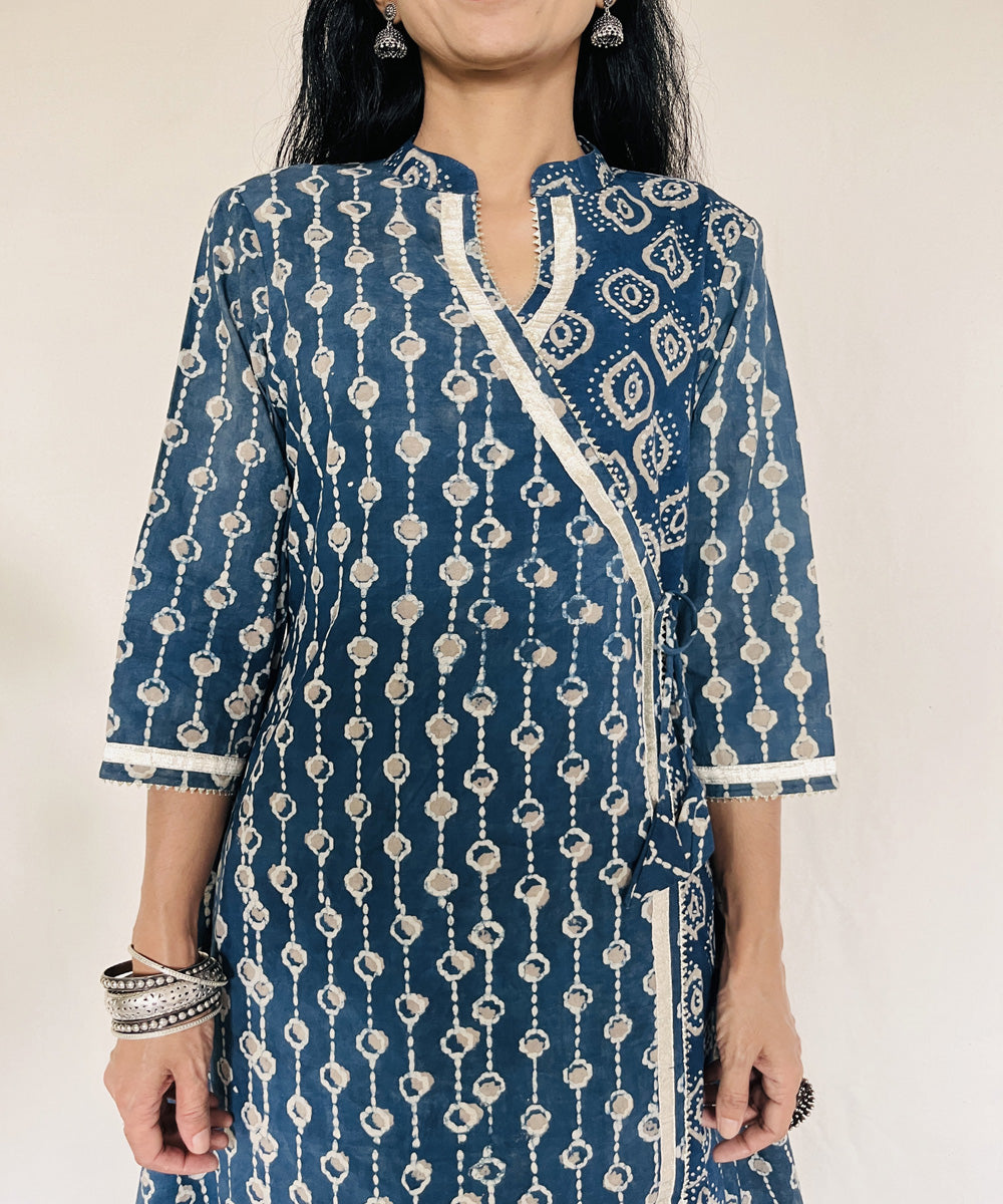 Indigo ajrakh dabo hand block printed cotton kurti