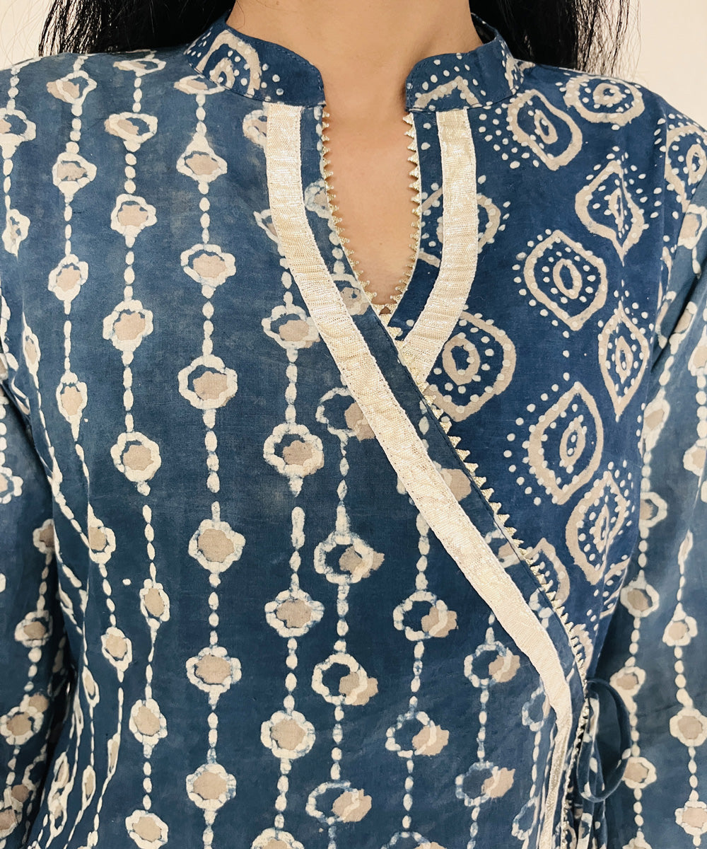 Indigo ajrakh dabo hand block printed cotton kurti