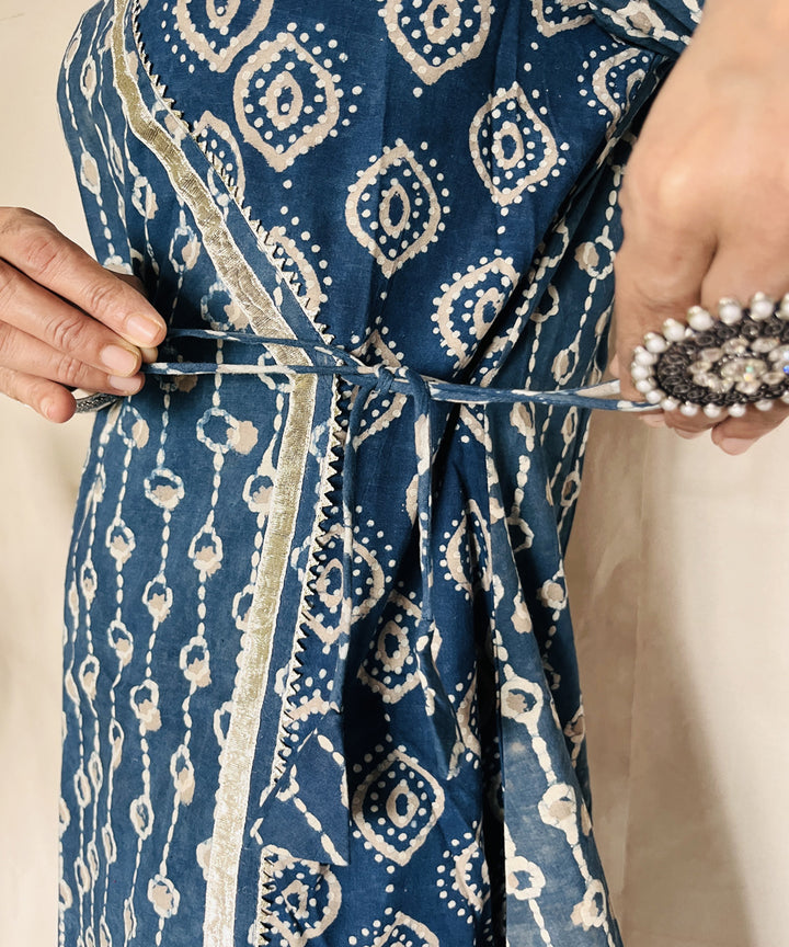 Indigo ajrakh dabo hand block printed cotton kurti