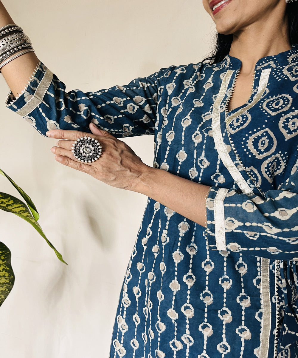 Indigo ajrakh dabo hand block printed cotton kurti