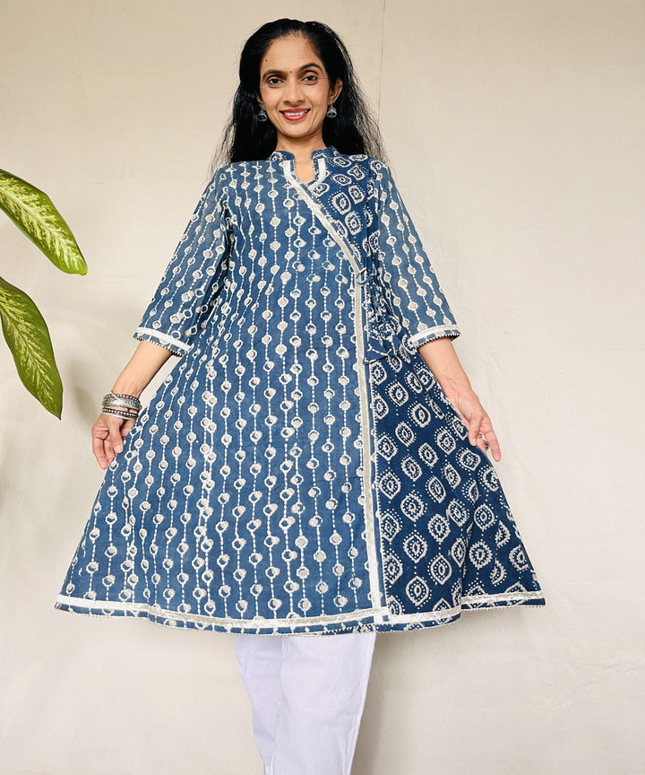 Indigo ajrakh dabo hand block printed cotton kurti