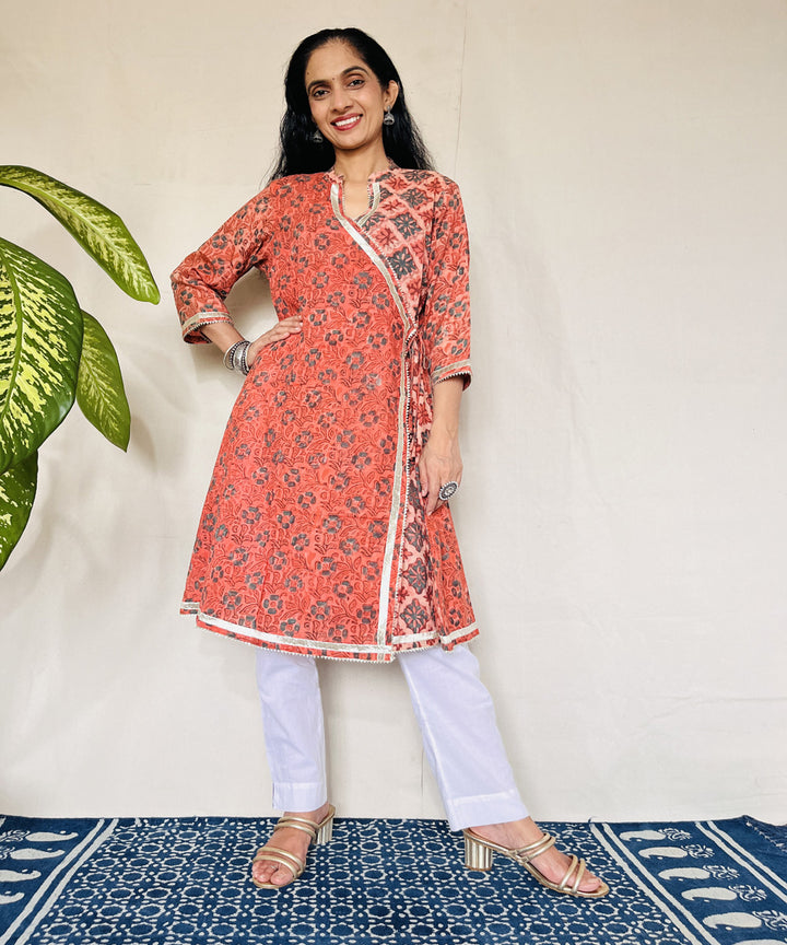 Rust ajrakh dabo hand block printed cotton kurti