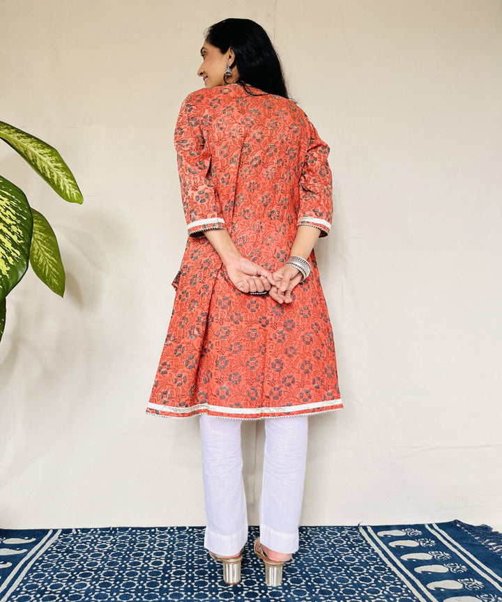 Rust ajrakh dabo hand block printed cotton kurti