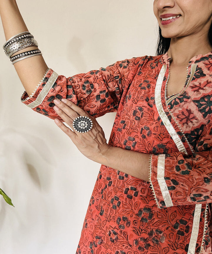 Rust ajrakh dabo hand block printed cotton kurti