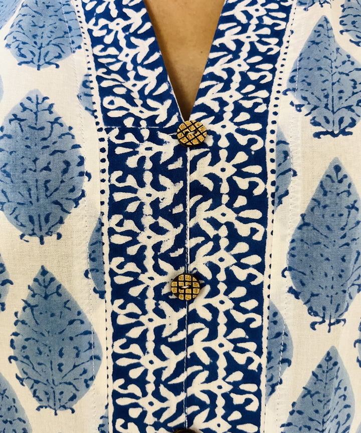 Blue hand block printed strait cut cotton kurti